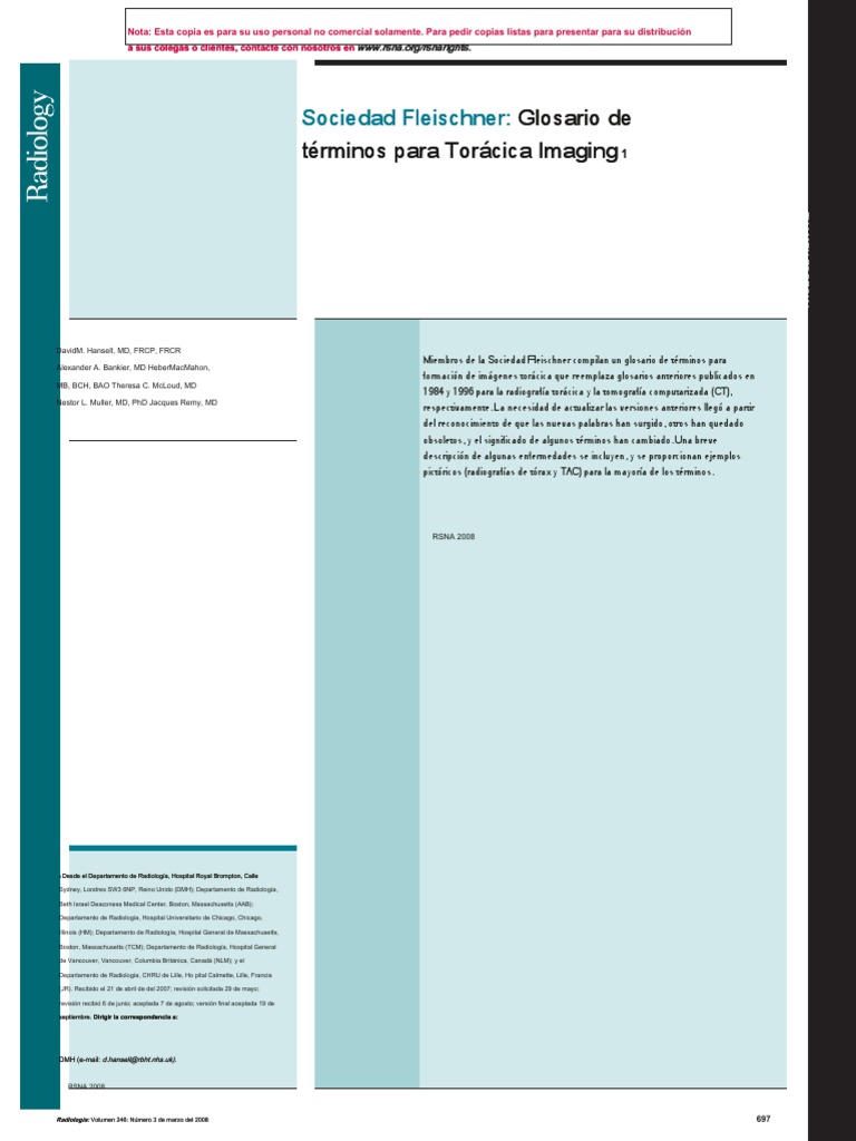 Fleischner Society Glossary of Terms For Thoracic Imaging - En.es | PDF ...