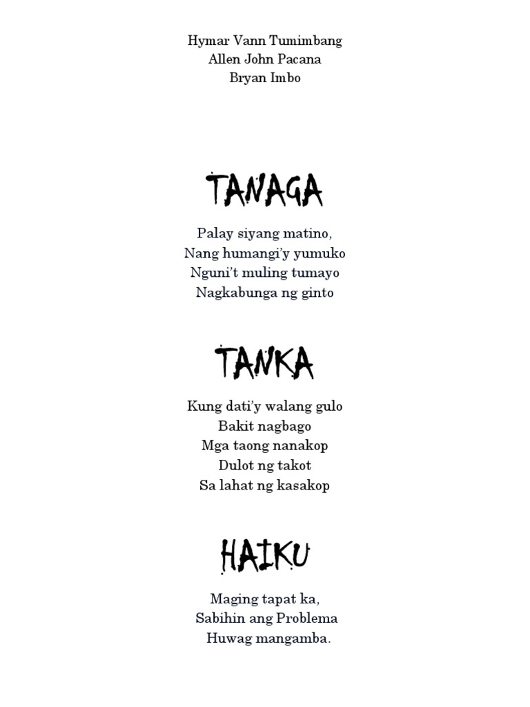 Tanaga Tanka at Haiku