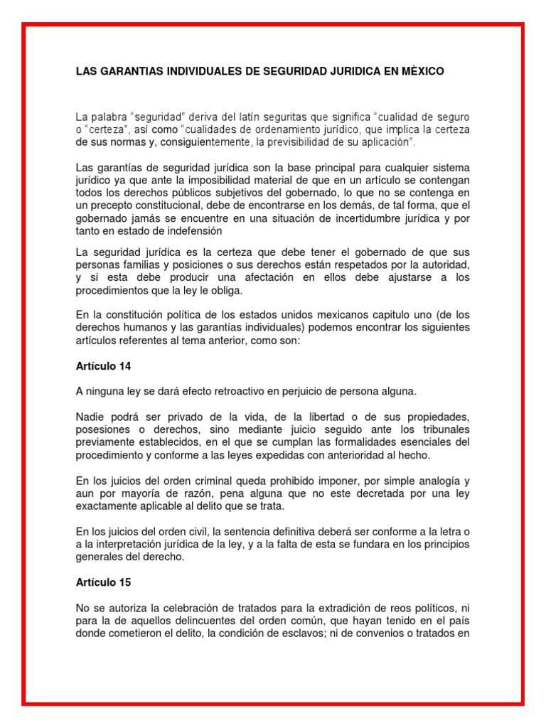 Las Garantias Individuales De Seguridad Juridica En Mèxico