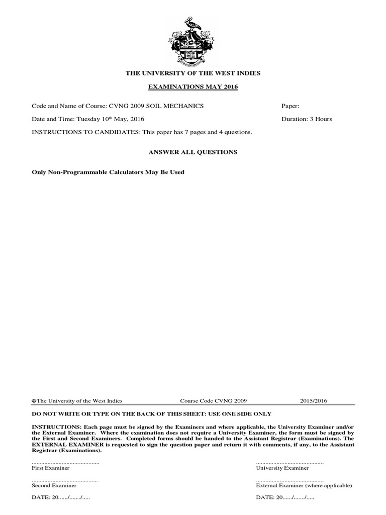 CVNG 2009 Soil Mechanics II Examination 2016 PDF Soil Mechanics