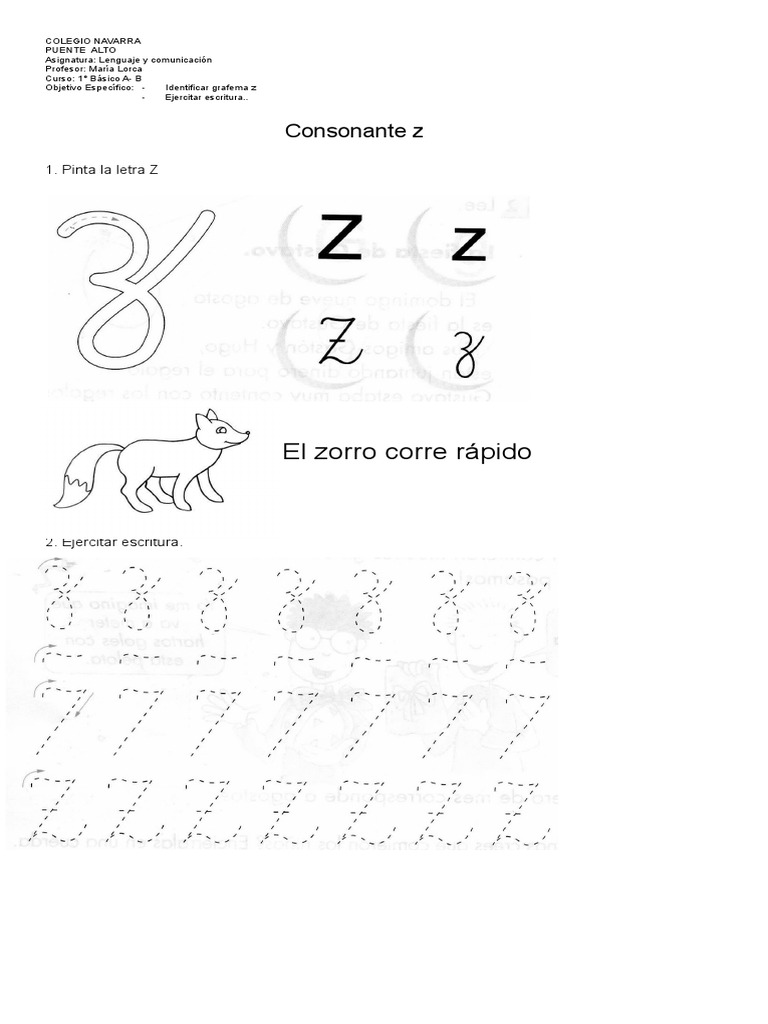 La Letra Z En Escritura Letra Z. Ficha De Lectoescritura Para Niños
