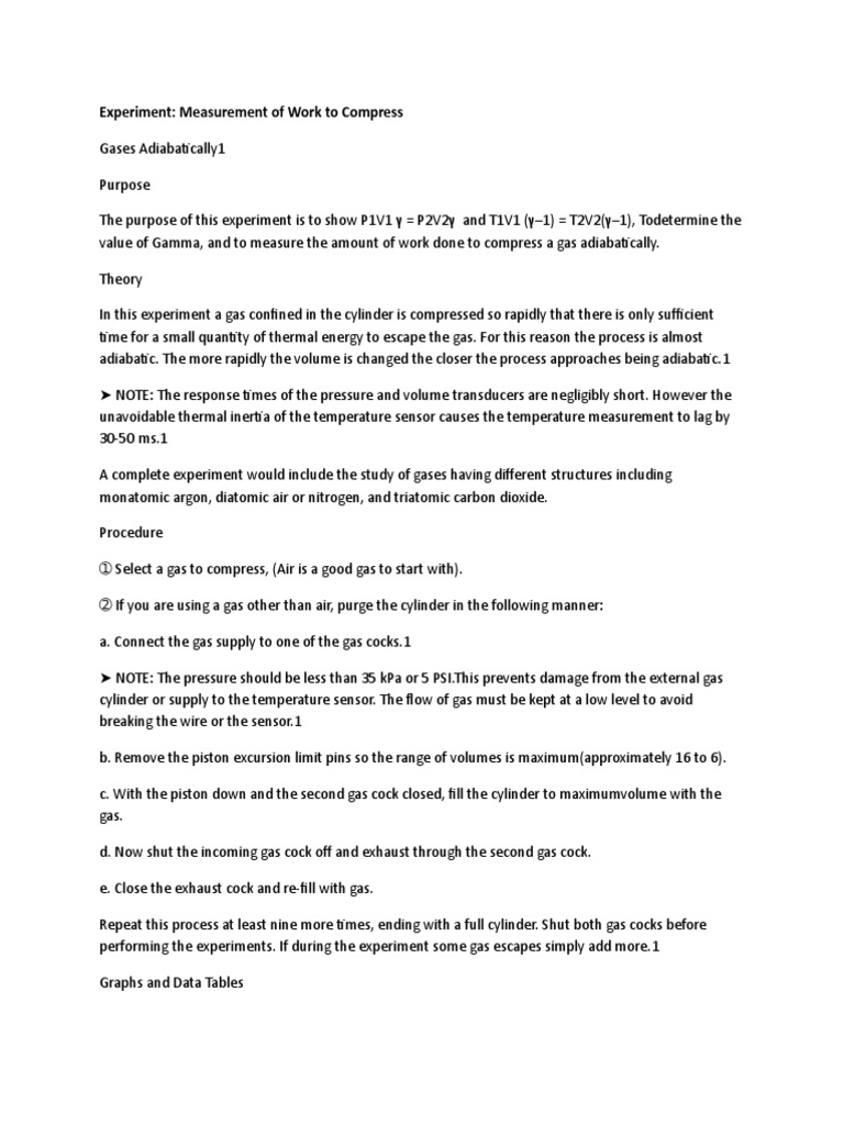 Adiabatic Gas Compression Experiment | PDF | Electrical Engineering ...