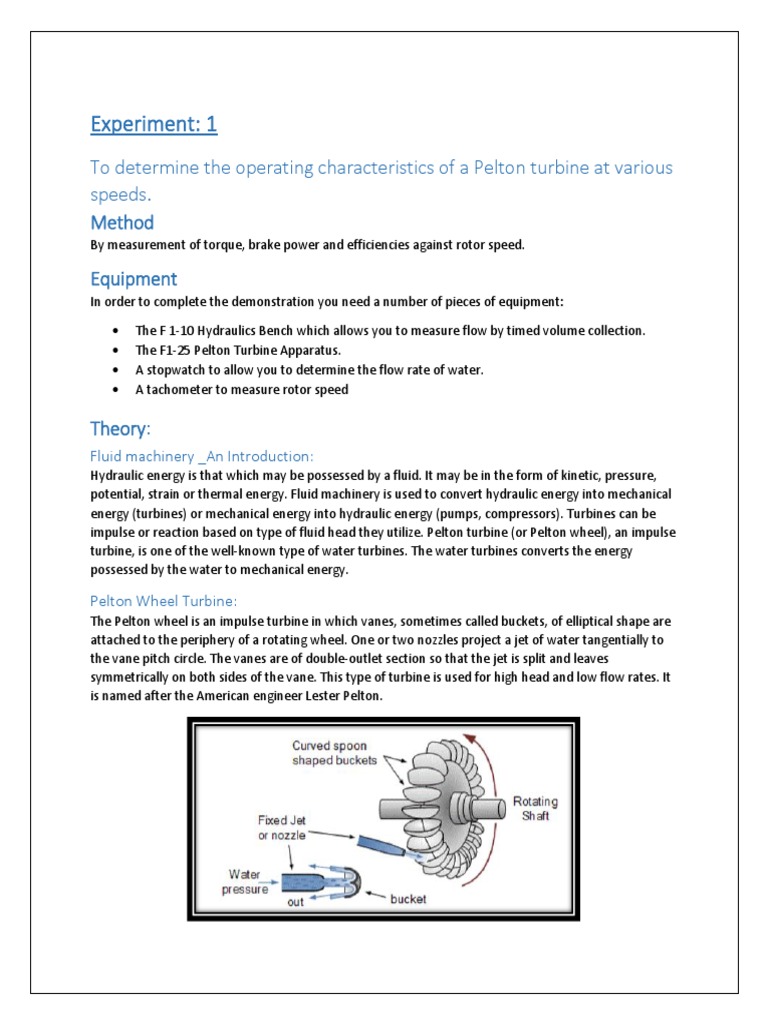 Pelton Turbine Efficiency Analysis | PDF | Turbine | Flow Measurement