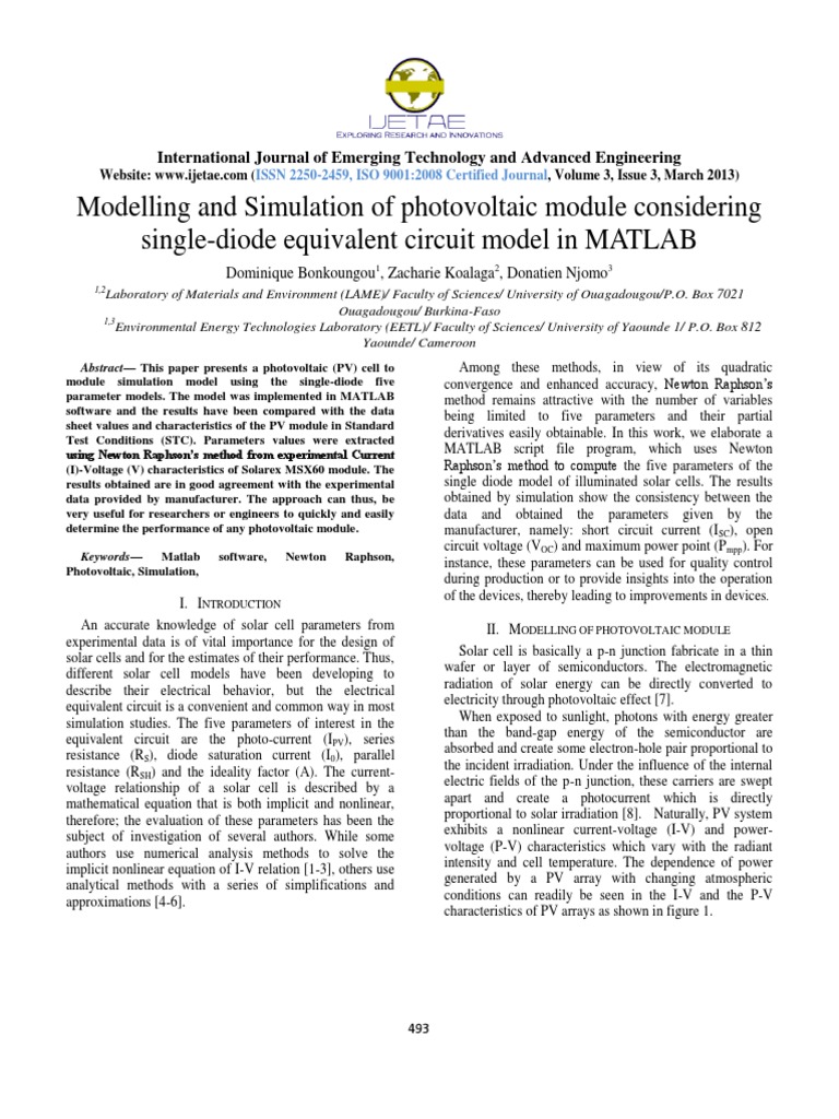 Modelling and simulation of photovoltaic module considering single