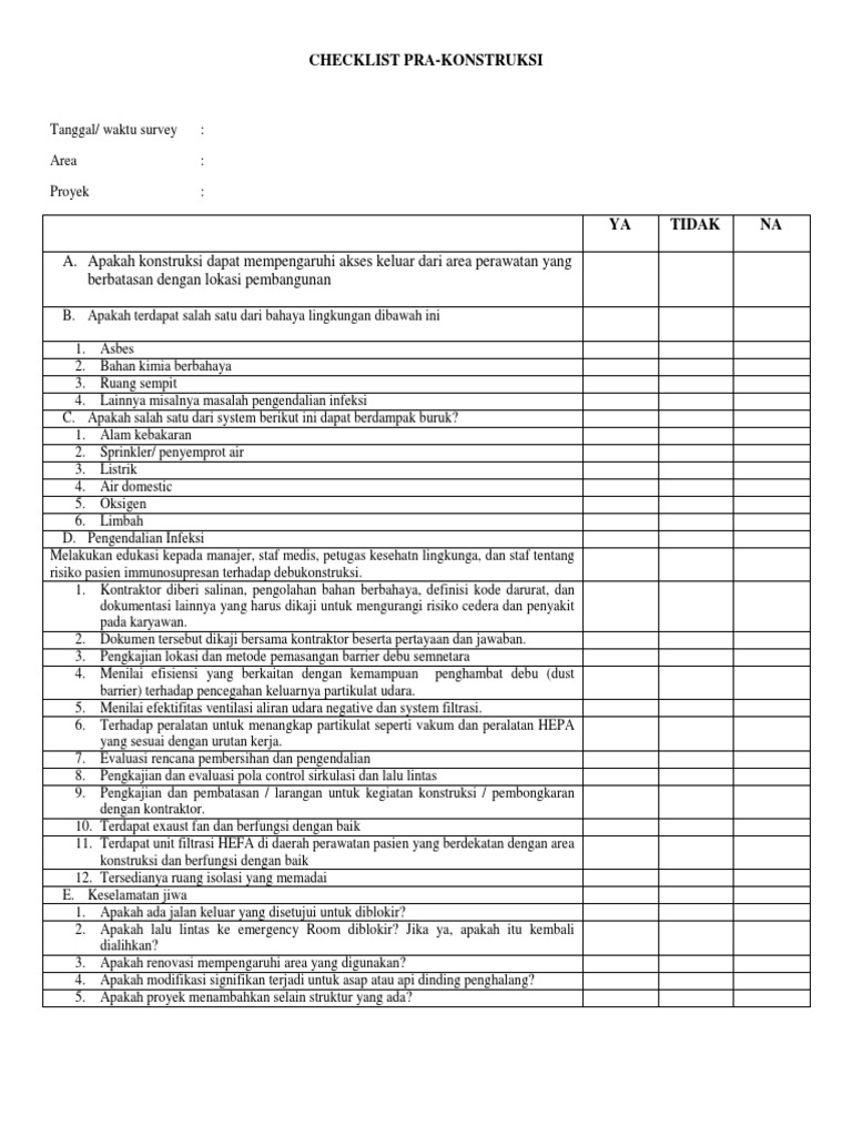 Checklist Icra Konstruksi Bangunan