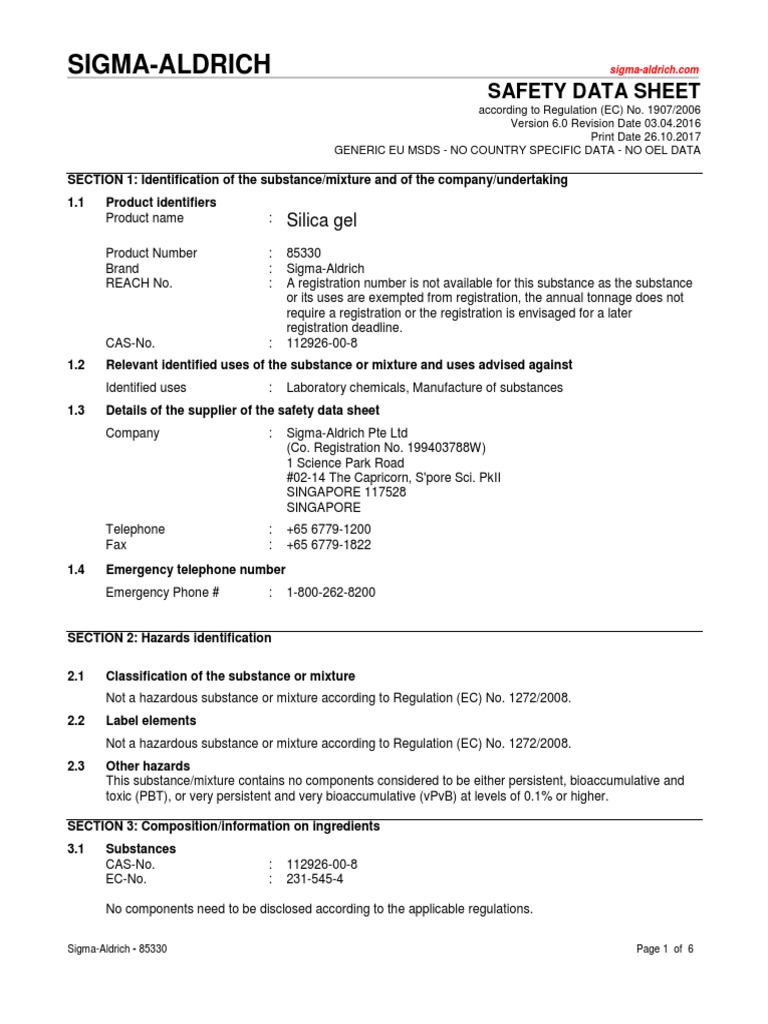 MSDS Silica Gel 3 MM PDF Dangerous Goods Toxicity
