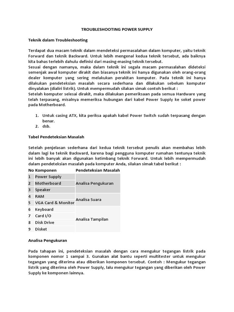 Troubleshooting Power Supply Pdf