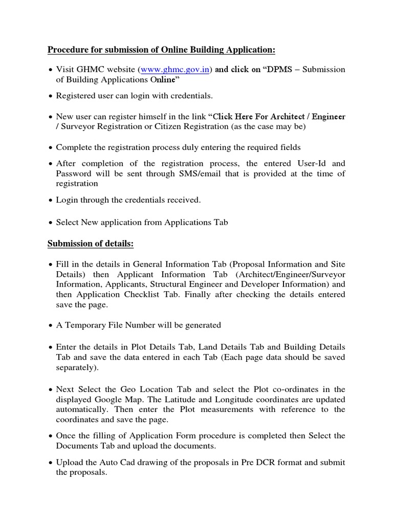 Procedure For Submission of Online Building Application PDF