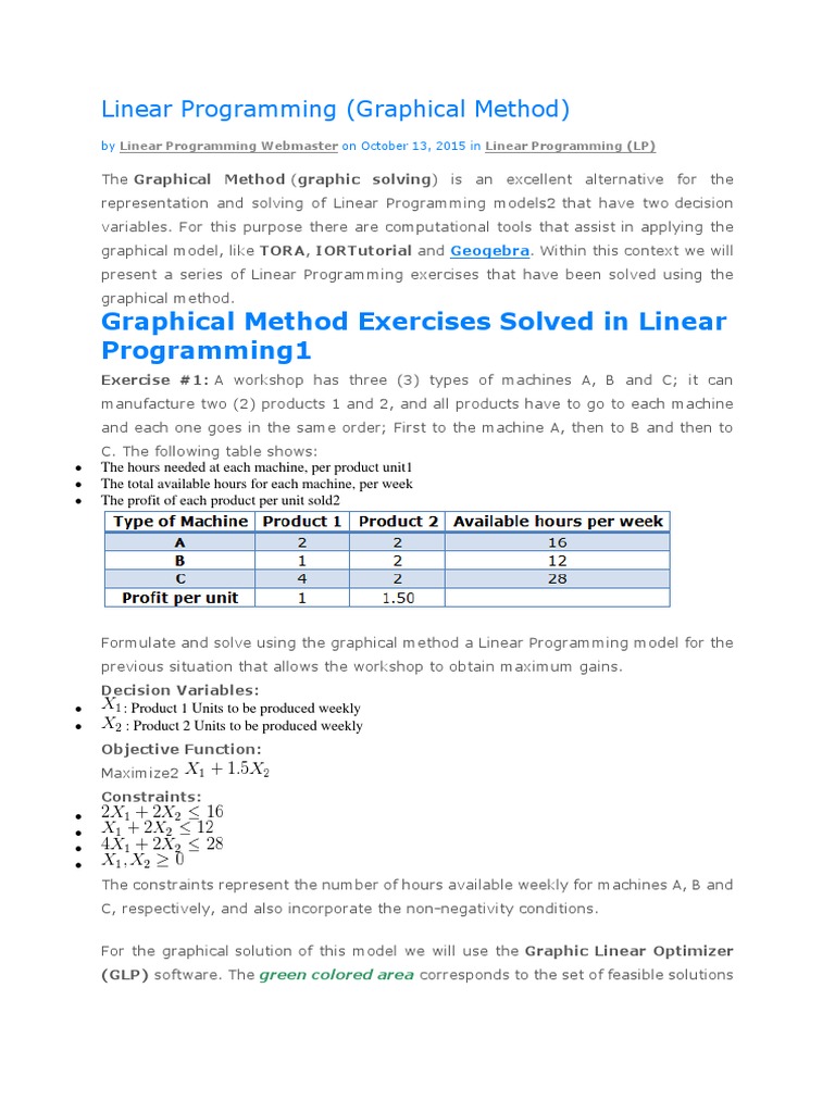 Graphical Method Exercises Solved in Linear Programming1 | Download ...