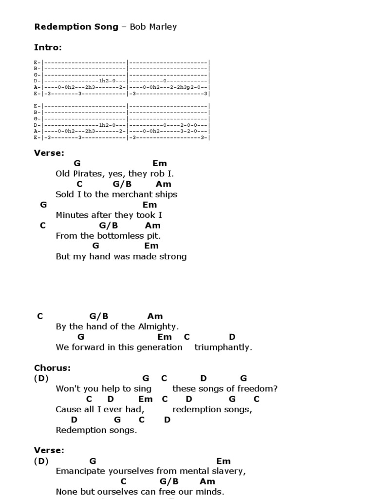 Redemption Song 1 Song Structure Songs