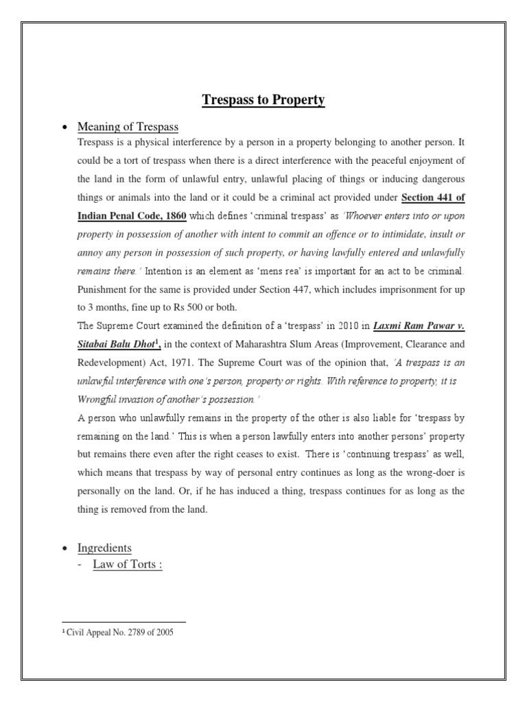Trespass to Property Trespass Law And Economics