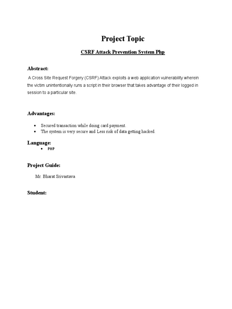 Project topic csrf attack prevention system php abstract pdf