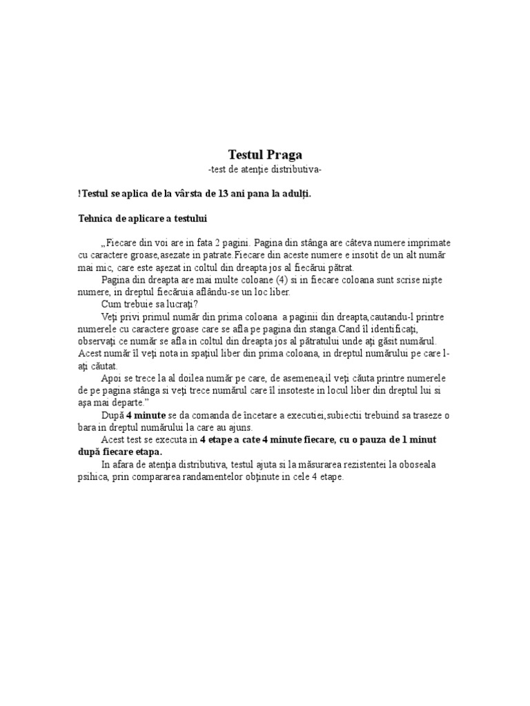 Testul Praga Instructaj Etalon | PDF