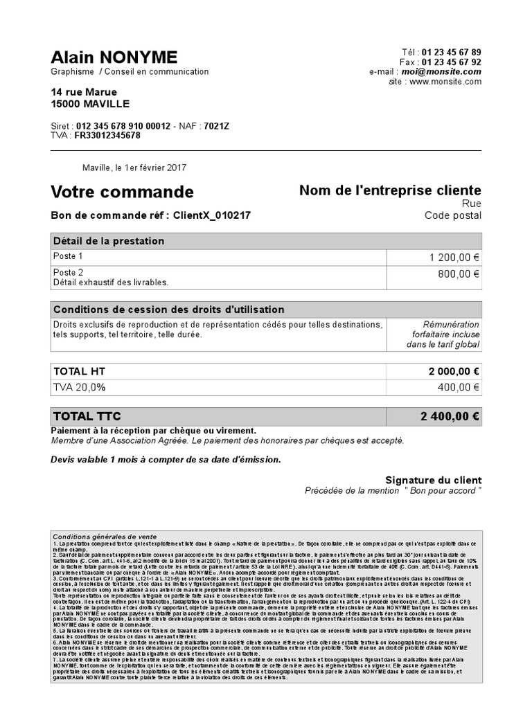 Modele Devis 1 Pdf Facture Cheque