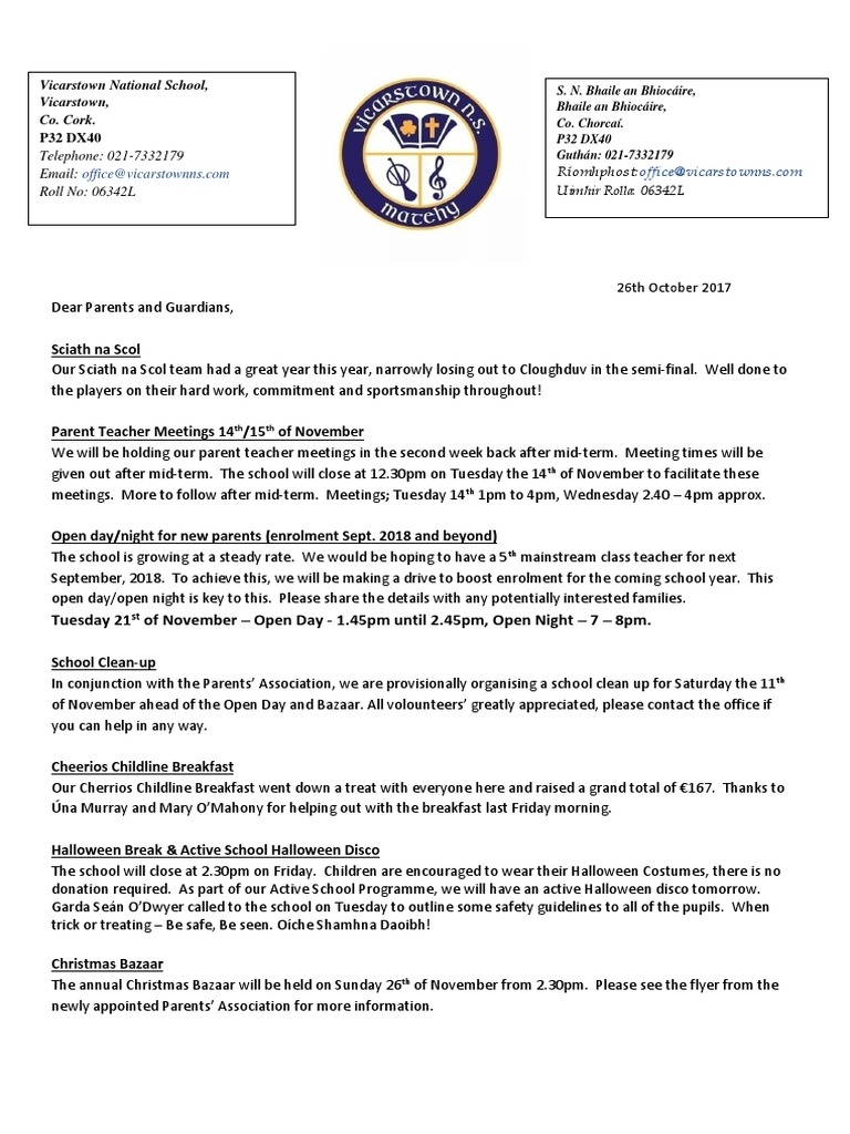 Note To Parents 26 10 17 | PDF