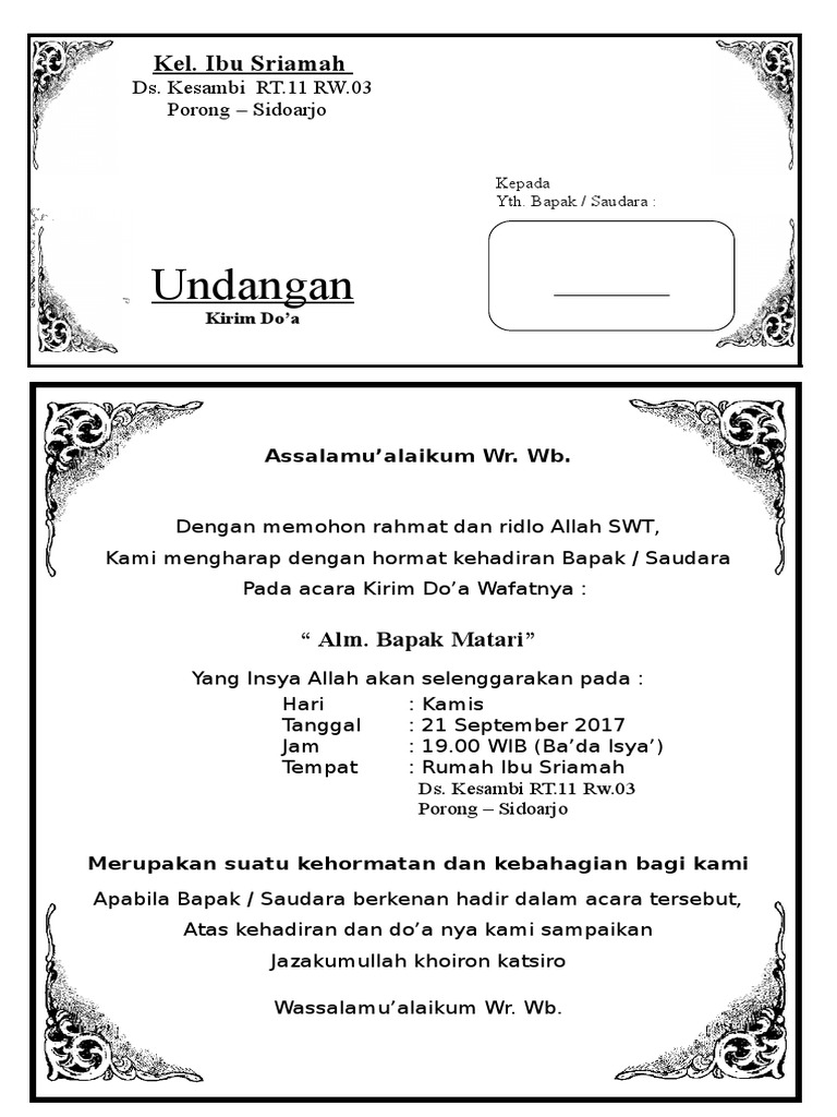 Undangan Kirim Doa Yasin Dan Tahlildoc