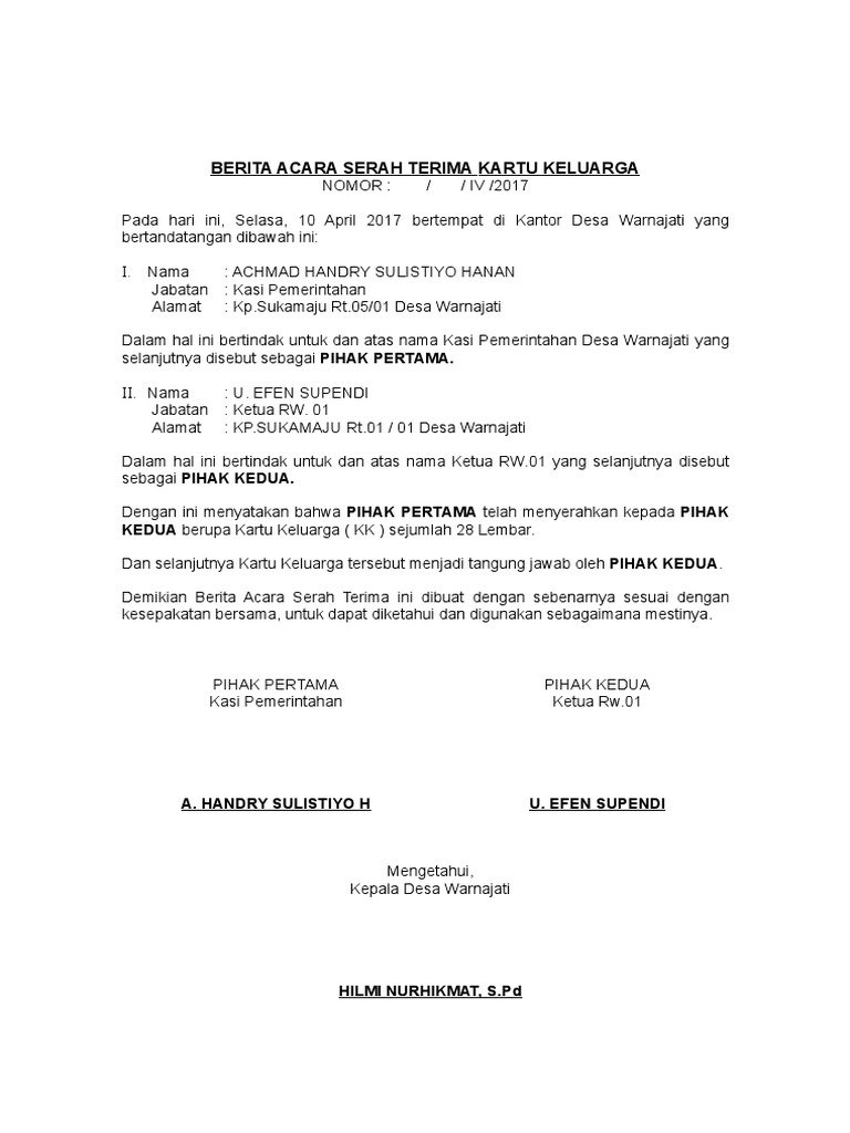 Contoh Surat Berita Acara Serah Terima Jabatan Ketua Rw Nusagates