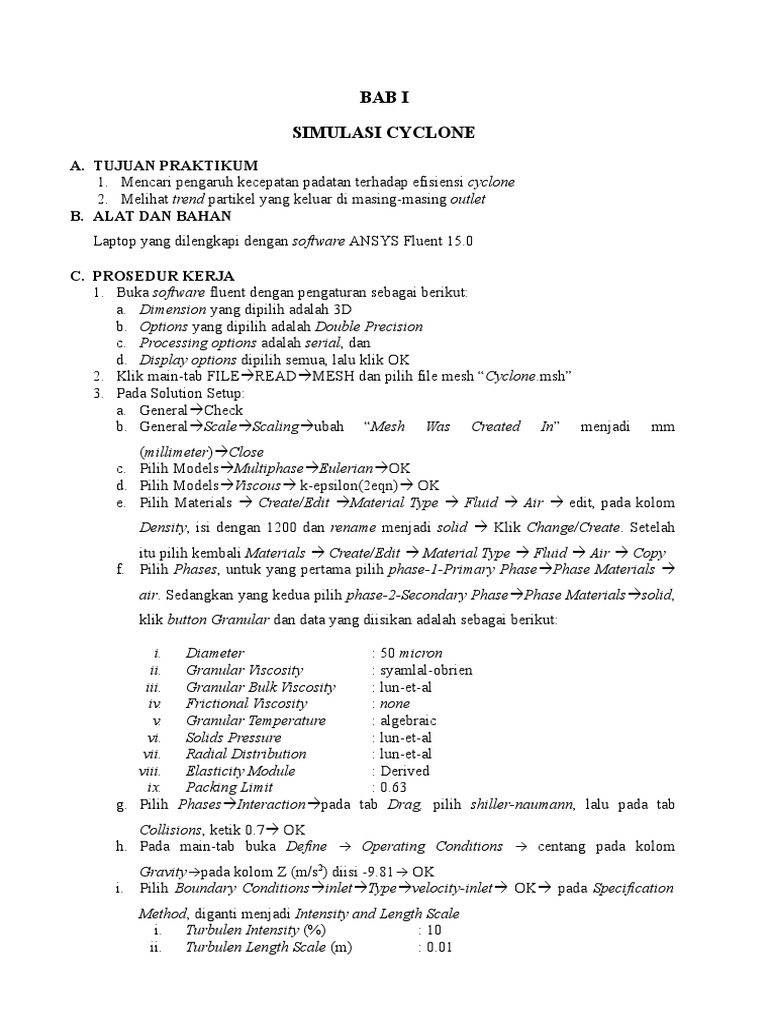 Simulasi Efisiensi Cyclone pada Kecepatan | PDF | Metode & Bahan Ajar ...
