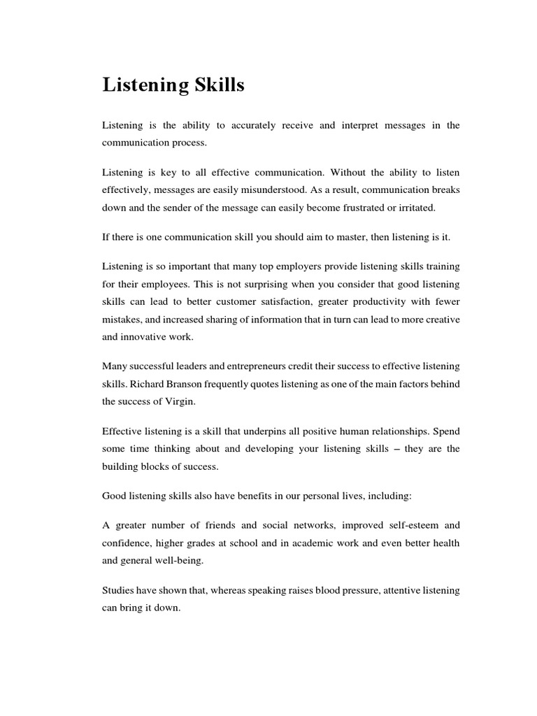 Listening Skills | PDF | Speech | Reading Comprehension