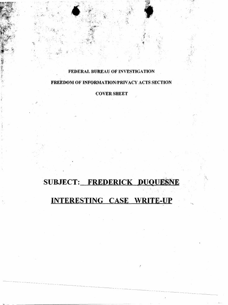 Nazi Germany Spy Ring FBI Foia Duquesne, Frederick Section 1-8 | PDF ...