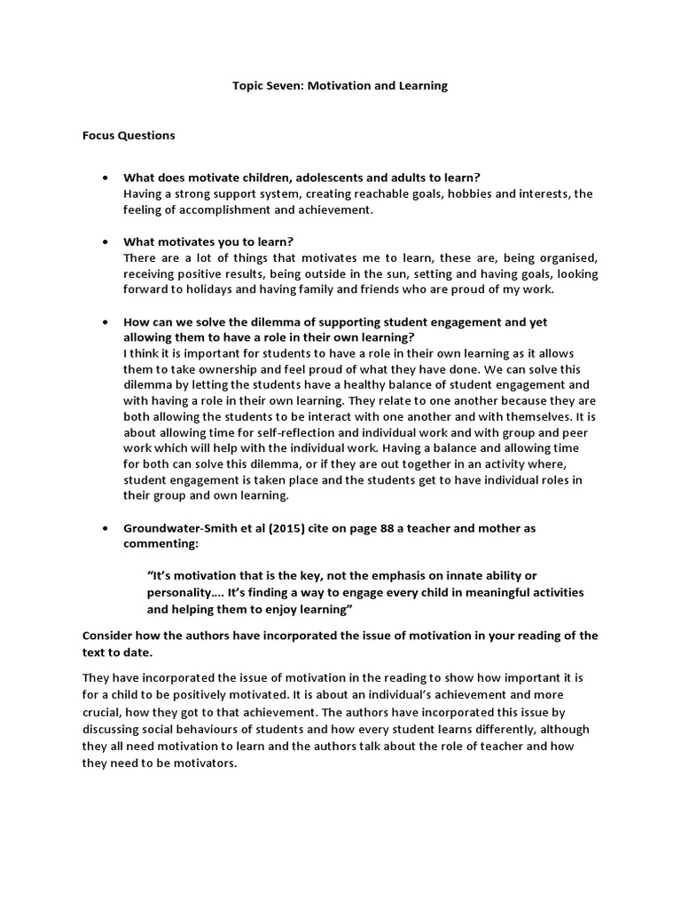 Focus Questions and Tasks 7-11 | PDF | Curriculum | Motivation