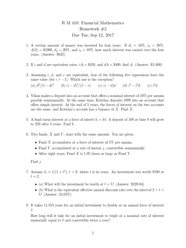 Financial Mathematics Homework #2 | PDF