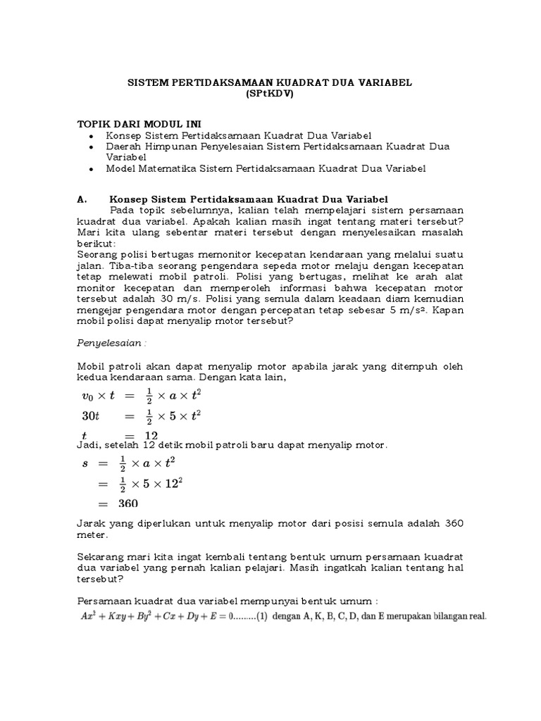 Sistem Pertidaksamaan Kuadrat Dua Variabel Sptkdv
