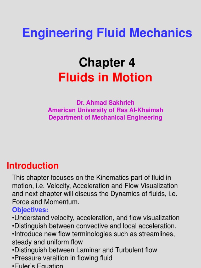 Engineering Fluid Mechanics Fluids in Motion PDF Fluid Dynamics Lagrangian Mechanics