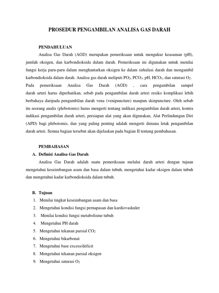 (Ragil) Prosedur Pengambilan Analisa Gas Darah | PDF | Kesehatan Holistik