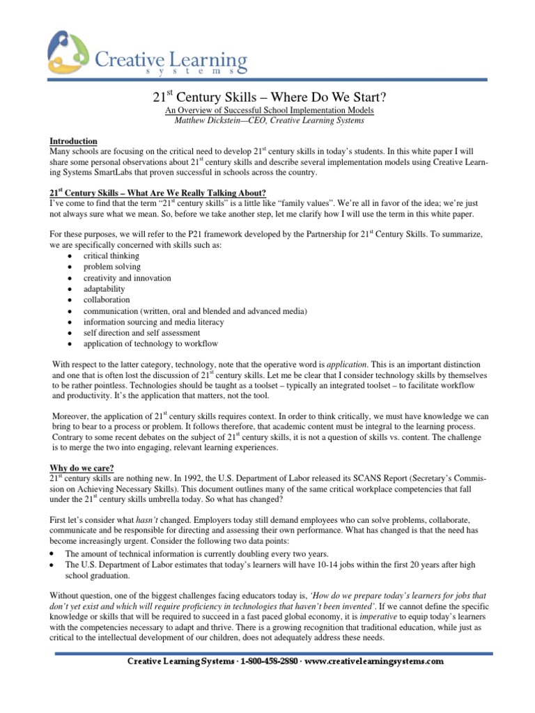 A 21st Century Skills Where Do | PDF | Project Based Learning ...