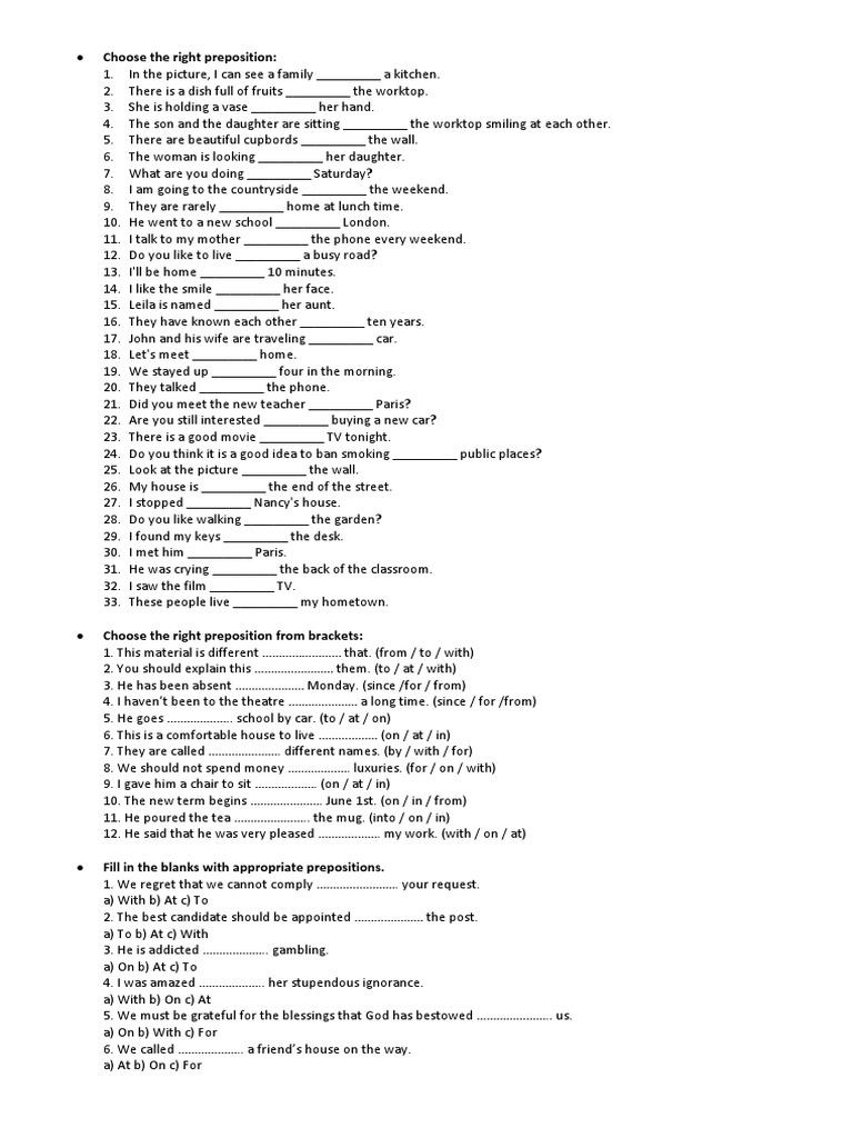 Preposition Selection Exercises | PDF | Language Arts & Discipline | Art