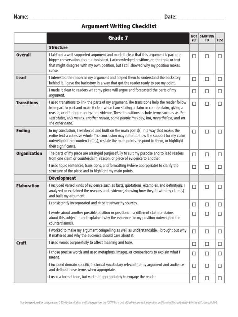 Argumentative essay checklist high school picture