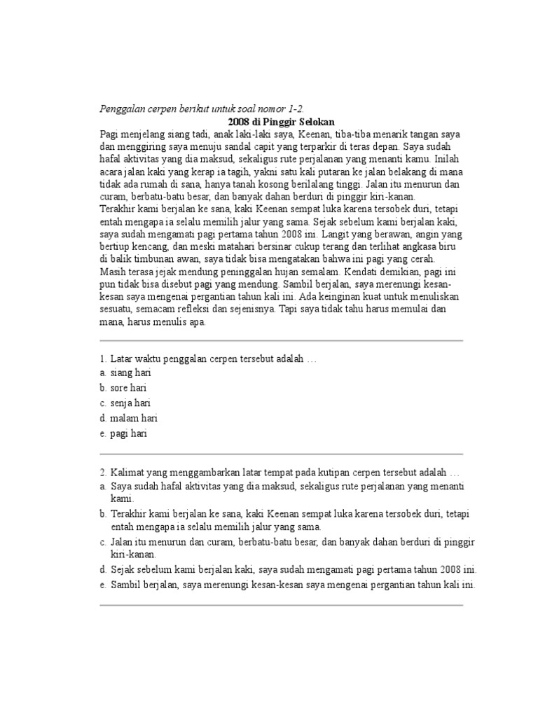 Penggalan Cerpen Berikut Untuk Soal Nomor 1