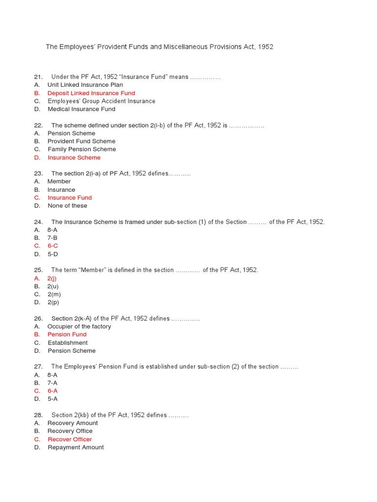 EMPLOYEES PROVIDENT FUND ACT 1952 PDF MCQ intelligence overview