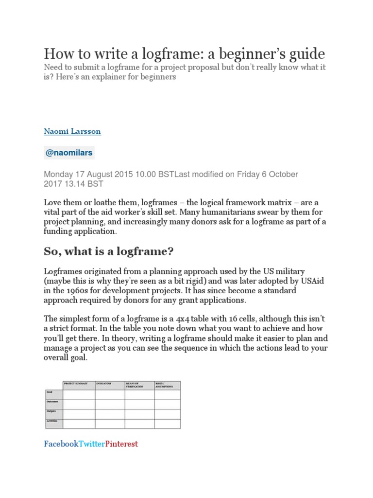 How To Write A Logframe: A Beginner's Guide | PDF | Goal | Business