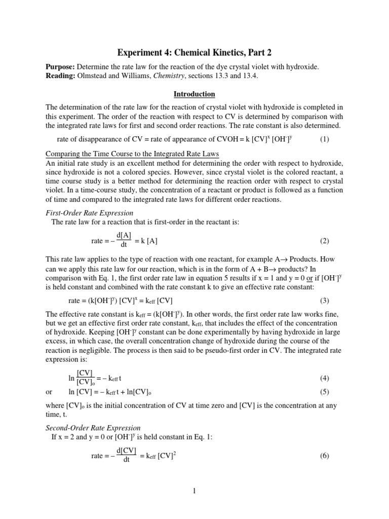 Experiment 4: Chemical Kinetics, Part 2 | PDF | Observational Error ...