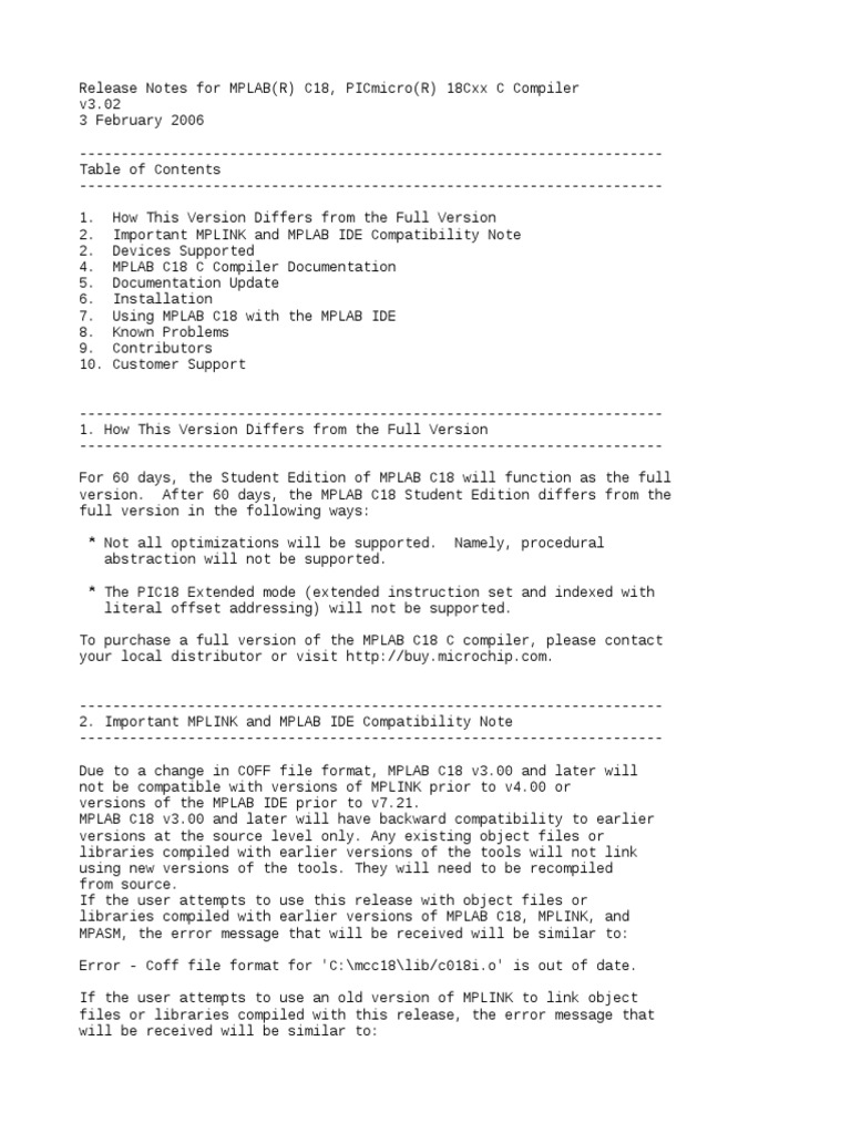 MPLAB C18 Compiler Release Notes | PDF | Pointer (Computer Programming ...