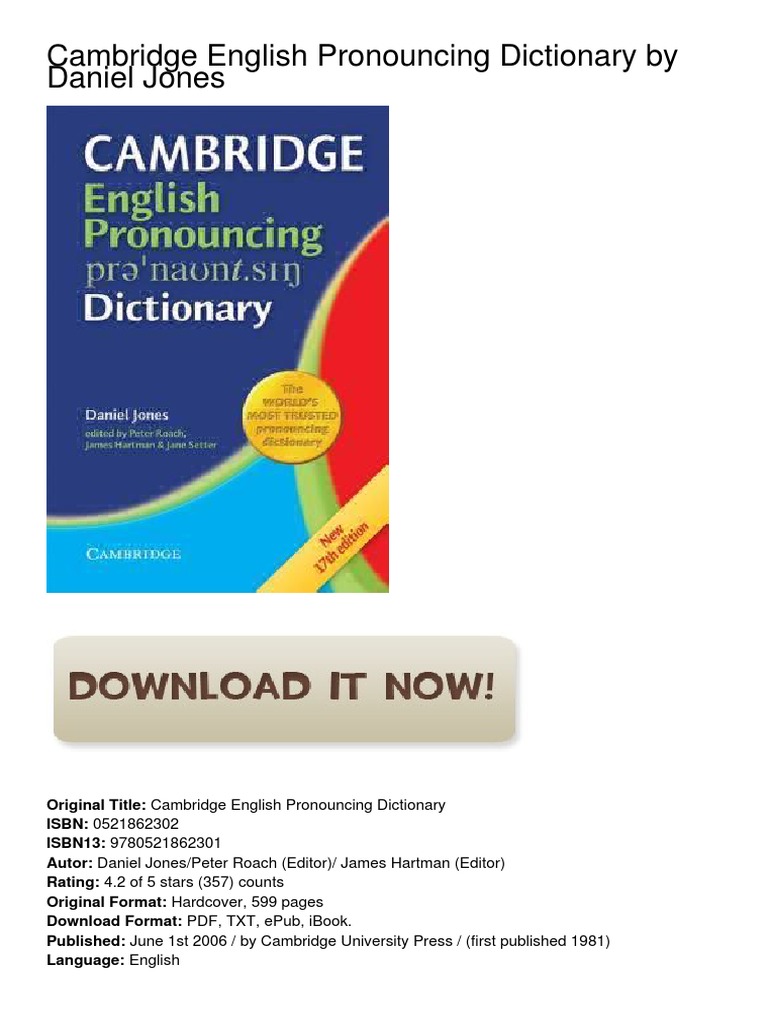 Cambridge English Pronouncing Dictionary by Daniel PDF PDF English