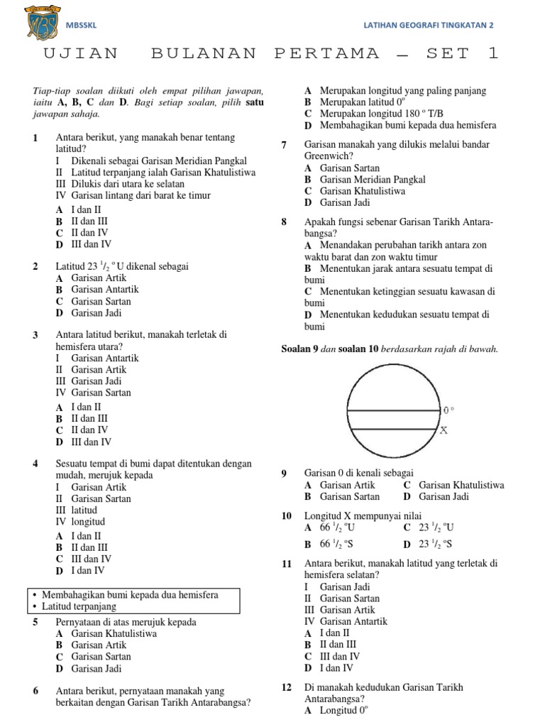 Latihan Geografi Tingkatan 2