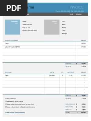 Auto Repair Invoice