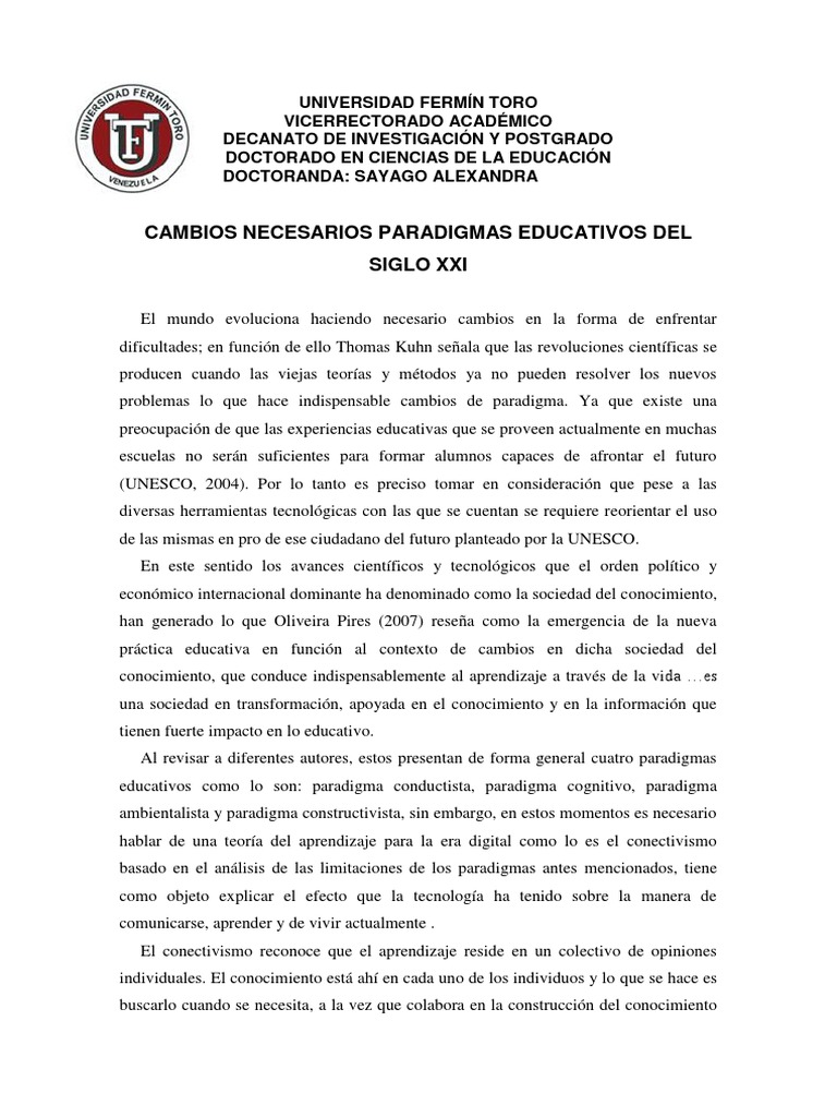 Cambios en Paradigmas Educativos XXI | PDF | Paradigma | Aprendizaje