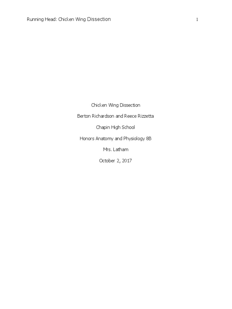 Chicken Wing Dissection Lab Report | PDF | Tissue (Biology) | Human Anatomy