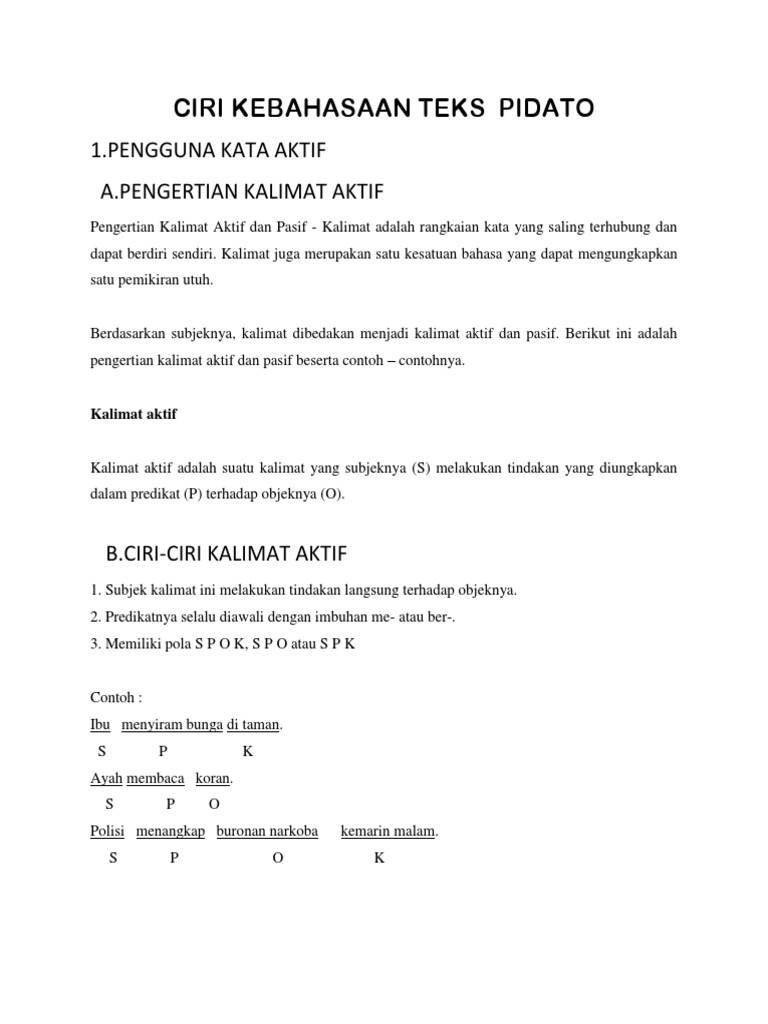 Ciri Kebahasaan Teks Pidato PDF