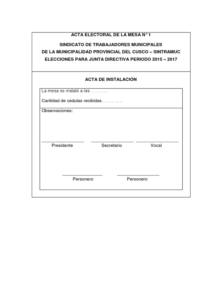 Formato Acta PDF Elecciones Votación