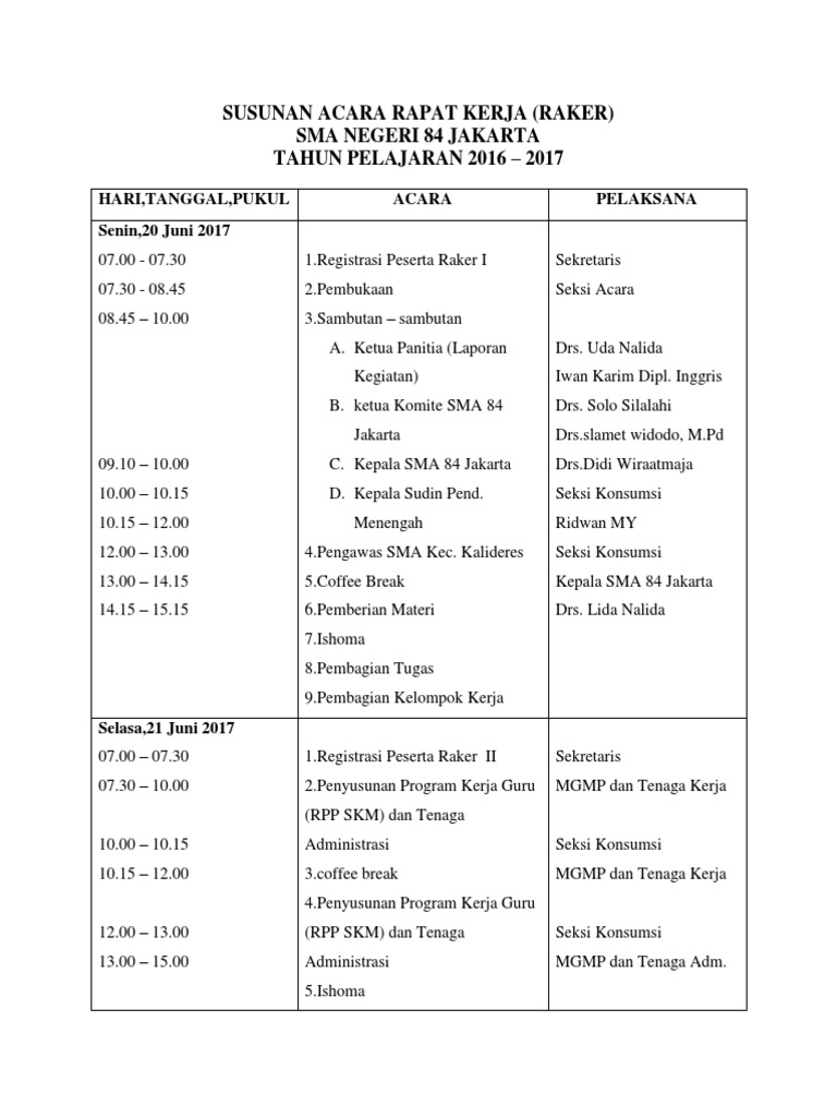 Contoh Susunan Acara Penutupan Pelatihan - Delinewstv