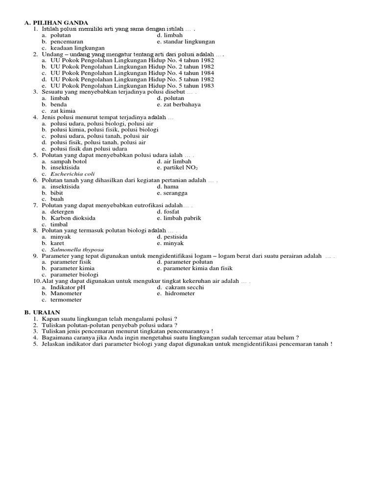 Soal Latihan Polusi
