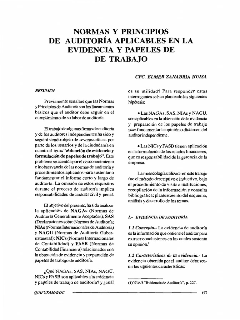 Normas de Auditoría y Evidencia | PDF | Auditoría financiera | Contralor