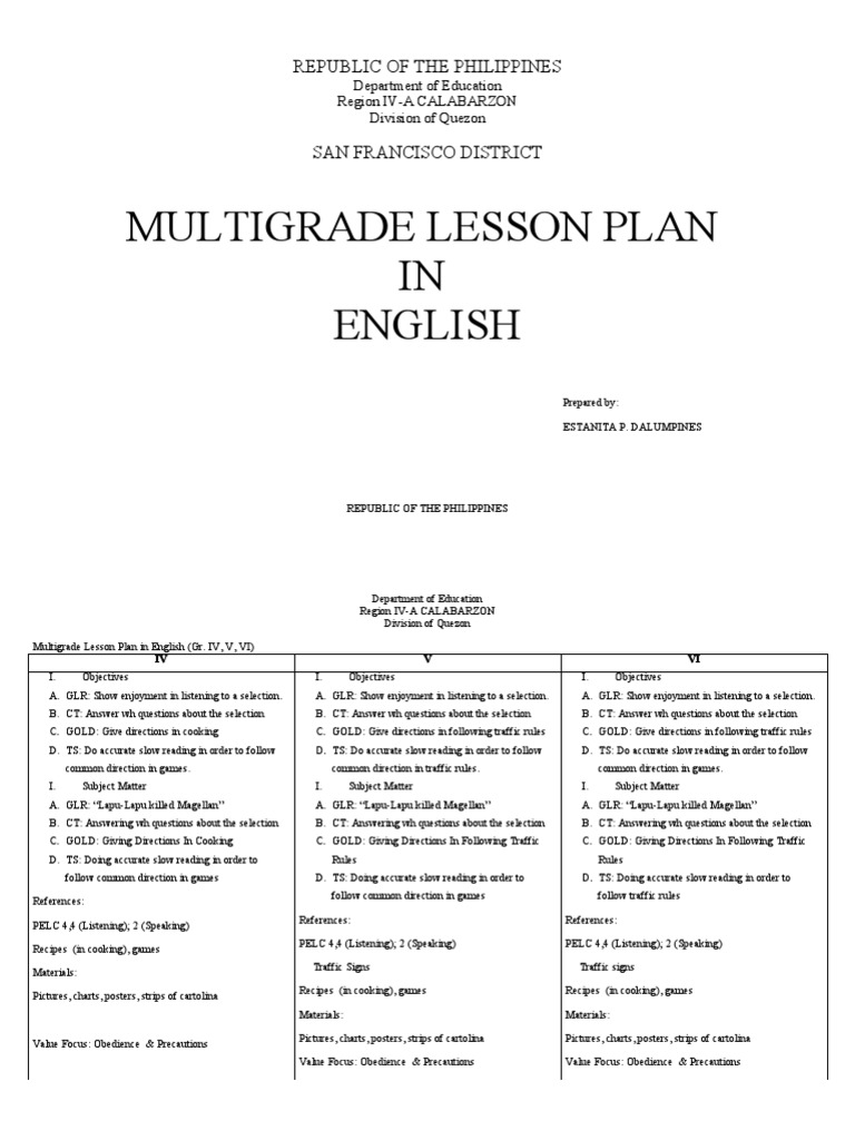 Multigrade English Lesson Plan | PDF | Traffic | Cebu