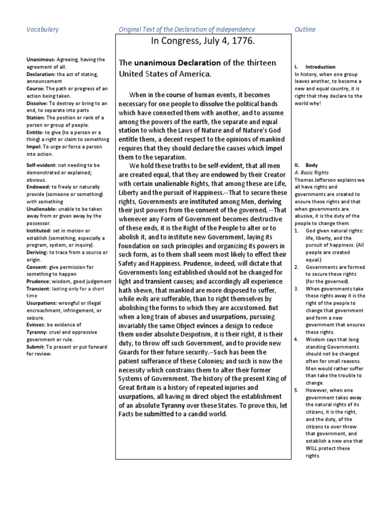 Declaration of Independence Handout | PDF | Natural And Legal Rights ...