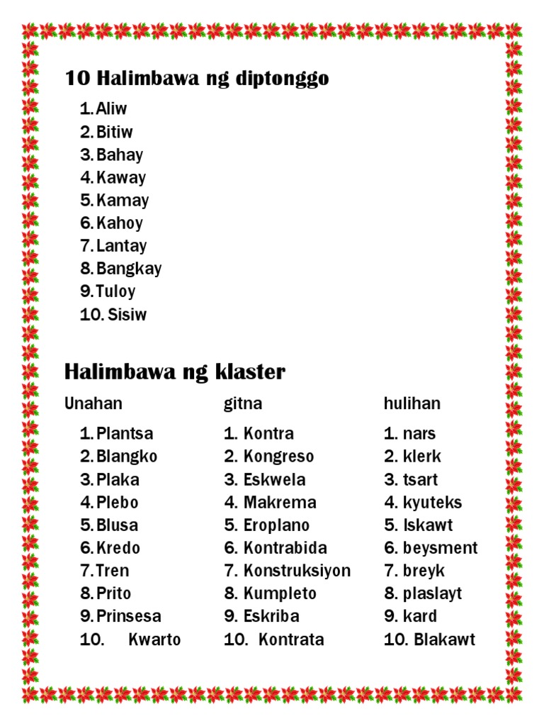 10 halimbawa ng diptonggo pdf